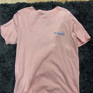 Columbia Men's Light Pink Tee with Blue Logo
